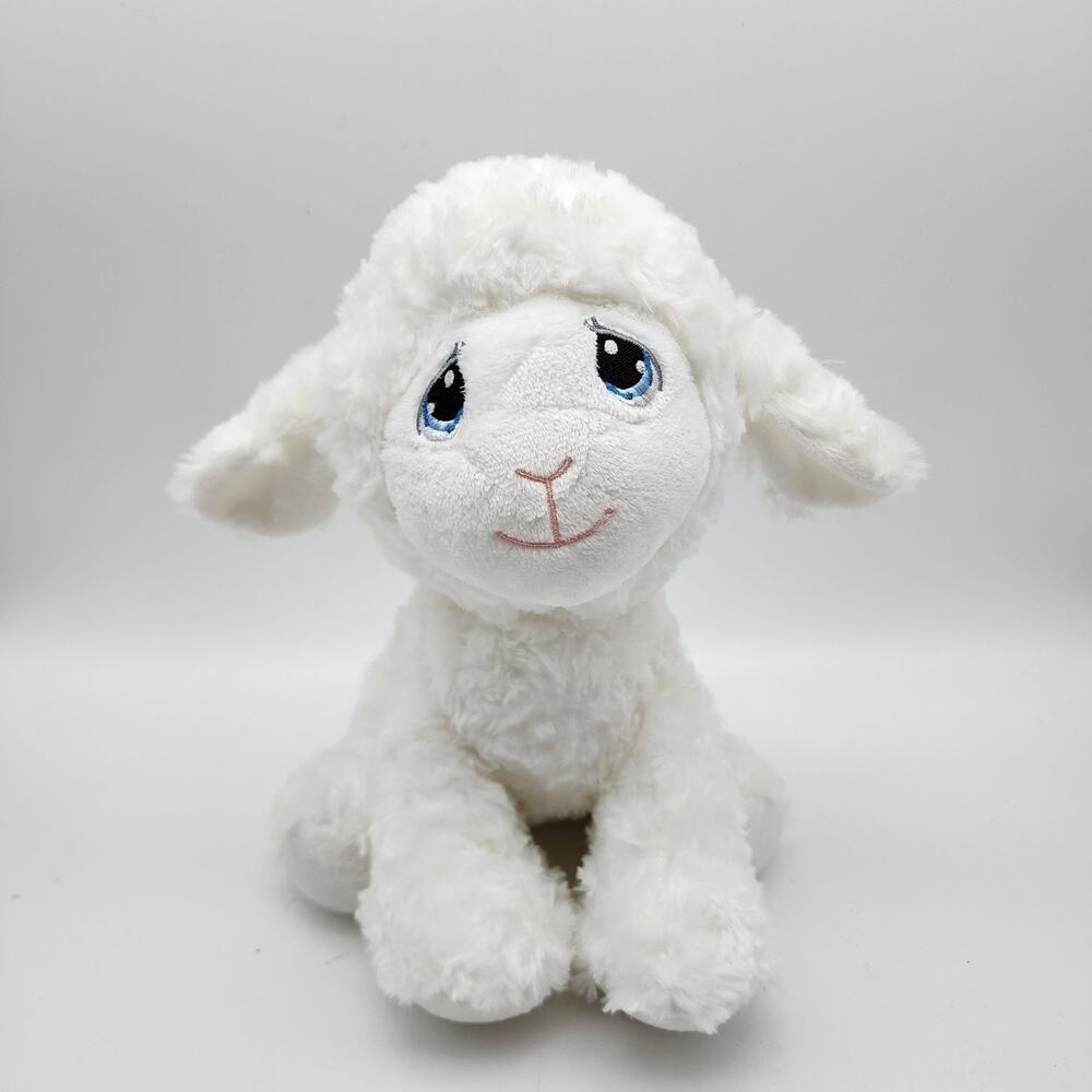 Aurora Precious Moments White Lamb Sheep Plush Stuffed Toy 11" Sewn Eyes Beanie